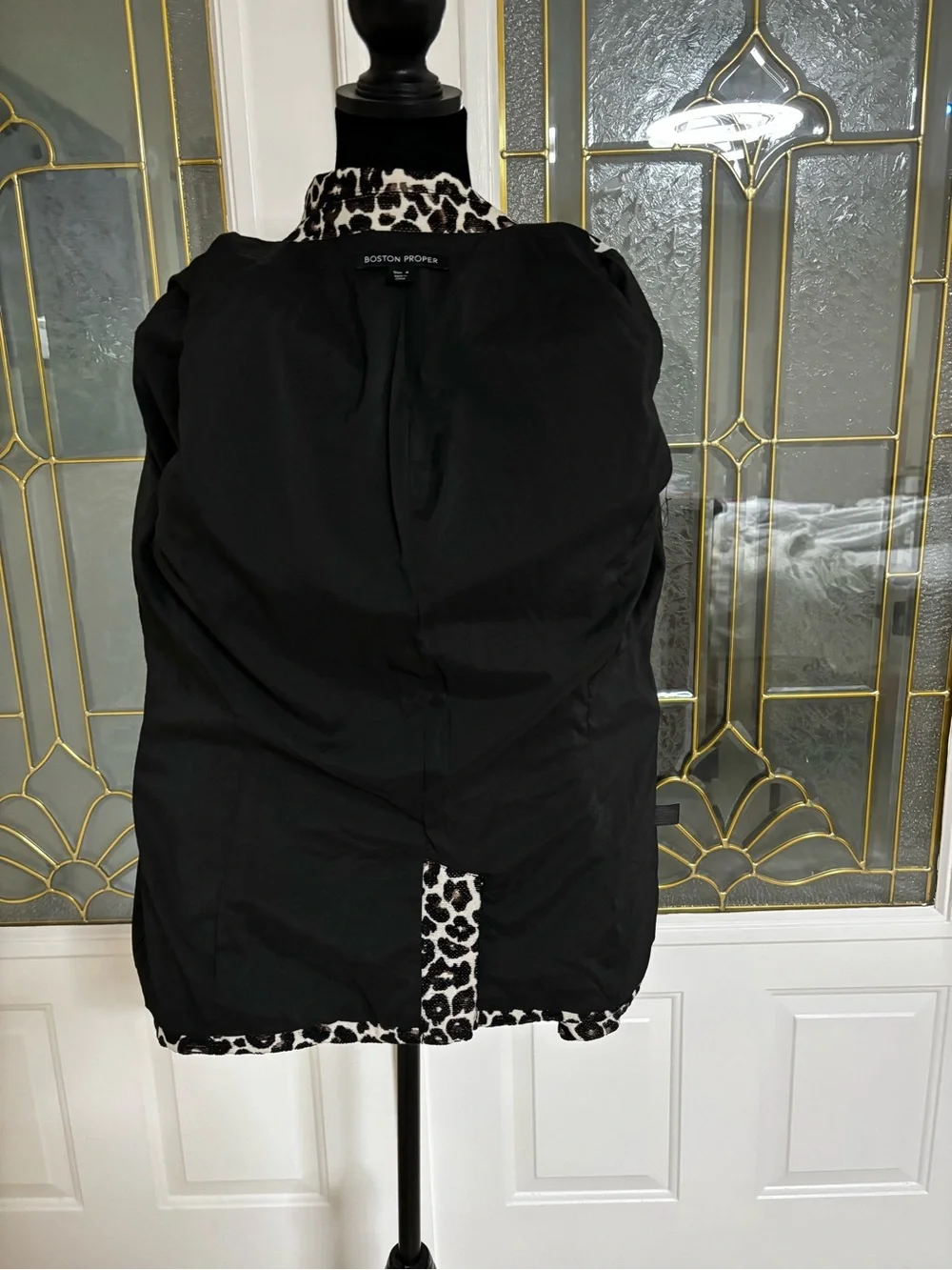 Boston Proper Brown & White Leopard Double-Breasted Blazer